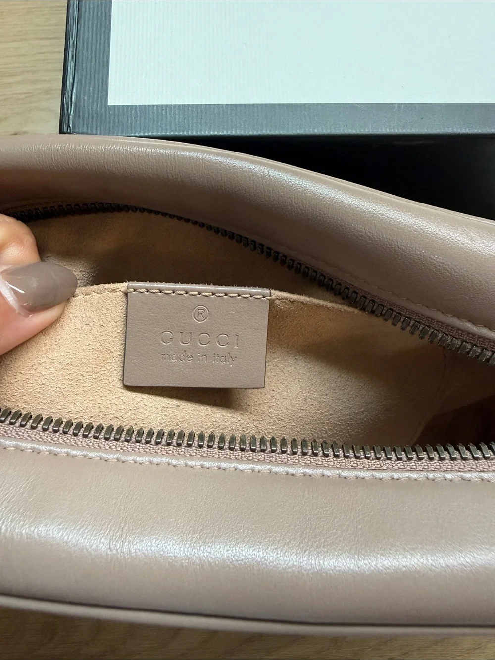 Gucci Quilted Leather GG Marmont Crossbody in Taupe